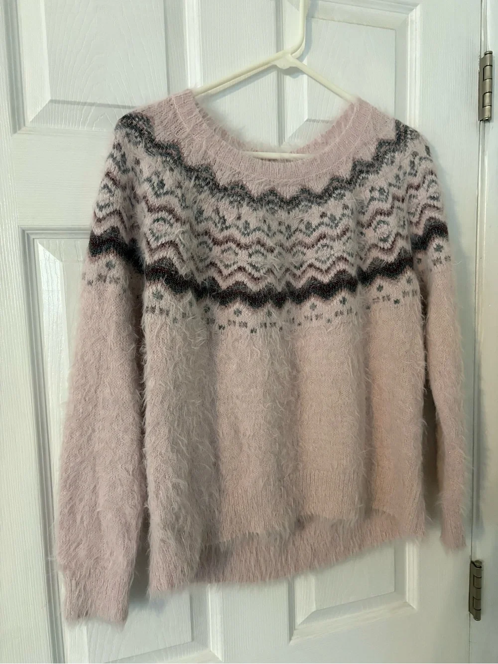 Pink Fuzzy Sparkle Fair Isle Nordic Sweater 18/20